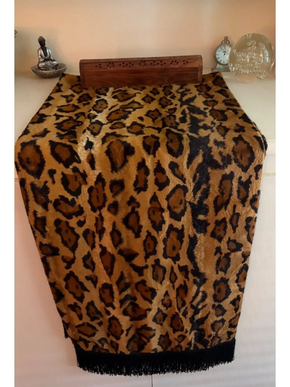 Andasimo Leopard Long Table Dresser Cabinet Runner with Fringe Home Decor